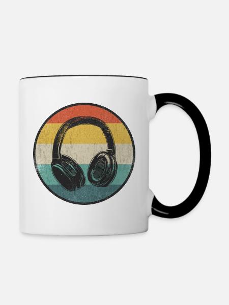 Vintage Musik Kopfhörer Retro Geschenk DJ - Tasse zweifarbig - Weiß/Schwarz
