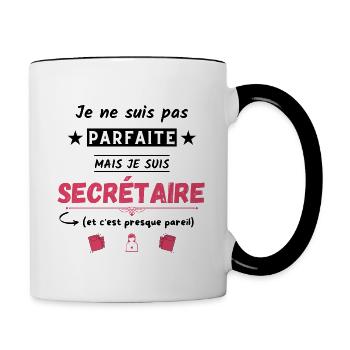 Je ne suis pas parfaite mais je suis secrétaire - Mug contrasté - blanc/noir - Droite