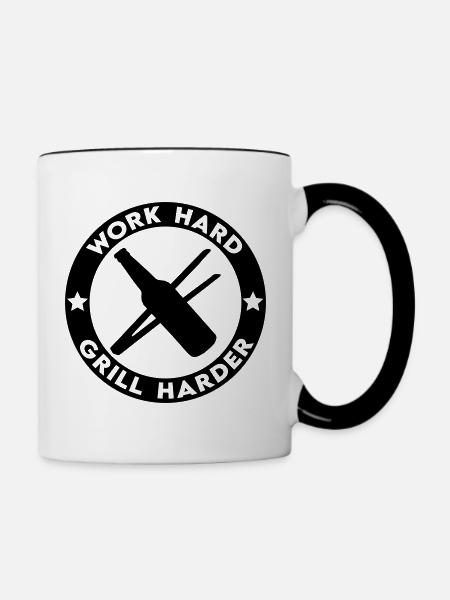 Work Hard Grill Harder - Tasse zweifarbig - Weiß/Schwarz