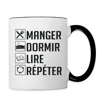 Manger, Dormir, Lire, Répéter - Mug contrasté - blanc/noir - Droite