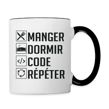 Manger, Dormir, Code, Répéter - Mug contrasté - blanc/noir - Droite