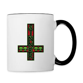 Sünder auf umgekehrtem Kreuz Rot und Grün - Tasse zweifarbig - Weiß/Schwarz - Rechts