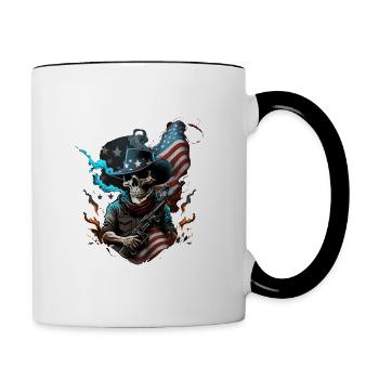Squelette avec un fusil, drapeau américain - Mug contrasté - blanc/noir - Droite