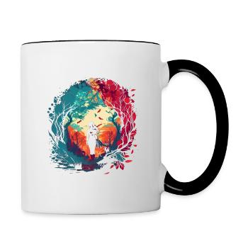Frau als feenhafter Waldgeist Aquarell Airbrush - Tasse zweifarbig - Weiß/Schwarz - Rechts