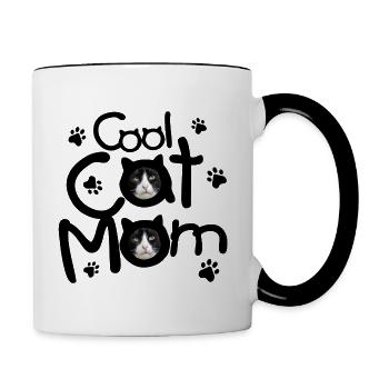 Maman chat cool - Mug contrasté - blanc/noir - Droite