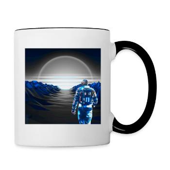 Cyber Sunset Graublau - Futuristisch - Tasse zweifarbig - Weiß/Schwarz - Rechts