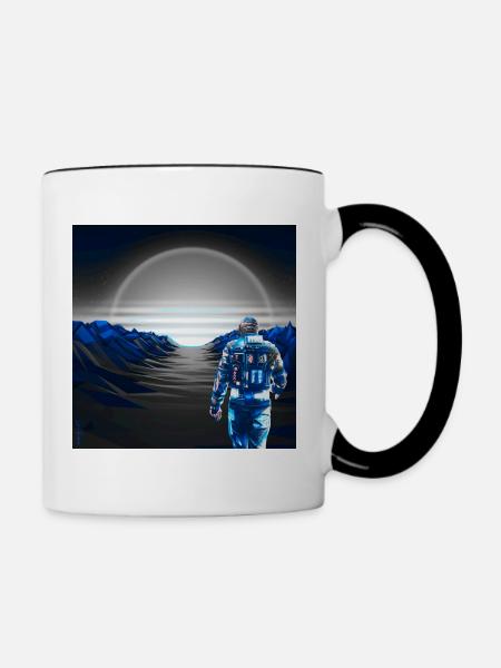 Cyber Sunset Graublau - Futuristisch - Tasse zweifarbig - Weiß/Schwarz