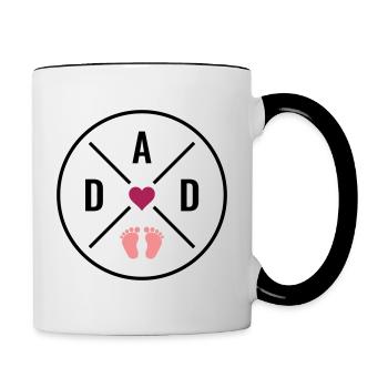 DAD Herz Baby Babyfüße Vater Liebe Vatertag Papa - Tasse zweifarbig - Weiß/Schwarz - Rechts
