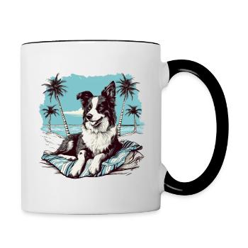 Border-Collie am Strand - Tasse zweifarbig - Weiß/Schwarz - Rechts