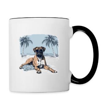 Deutscher Boxer mit Sonnenbrille am Strand - Tasse zweifarbig - Weiß/Schwarz - Rechts