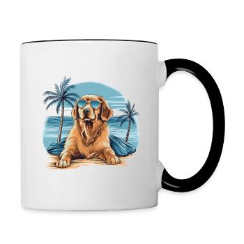Golden-Retriever mit Sonnenbrille am Strand - Tasse zweifarbig - Weiß/Schwarz - Rechts