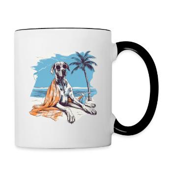 Dogue allemand avec des lunettes de soleil à la plage - Mug contrasté - blanc/noir - Droite