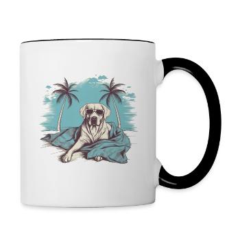 Labrador mit Sonnenbrille am Strand - Tasse zweifarbig - Weiß/Schwarz - Rechts