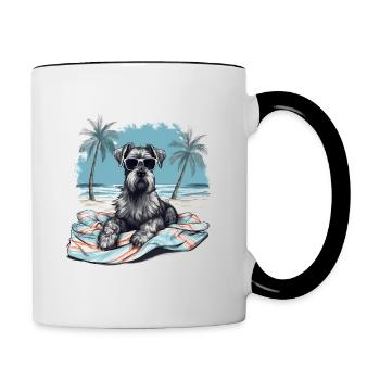 Schnauzer avec des lunettes de soleil à la plage - Mug contrasté - blanc/noir - Droite
