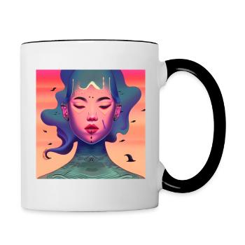 Abstract Face Woman Girl Art - Contrasting Mug - white/black - Right