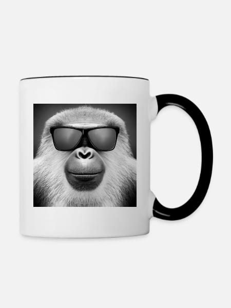 Affe mit Sonnenbrille - Tasse zweifarbig - Weiß/Schwarz