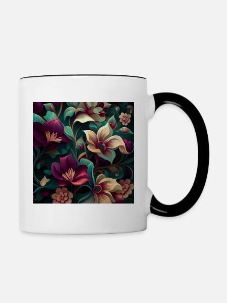 Botanicals Blumenmuster - Tasse zweifarbig - Weiß/Schwarz