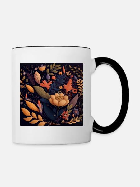 Botanicals Blumenmuster - Tasse zweifarbig - Weiß/Schwarz