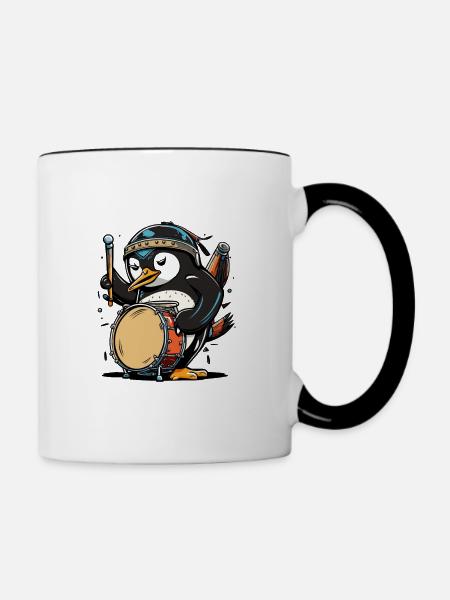 Schlagzeuger Pinguin - Tasse zweifarbig - Weiß/Schwarz