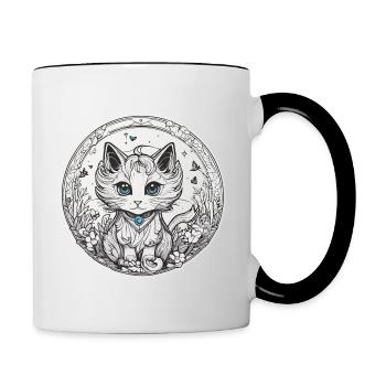 Chat aux yeux bleus - Mug contrasté - blanc/noir - Droite