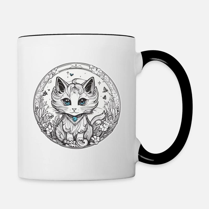Cat with blue eyes - Contrasting Mug - white/black