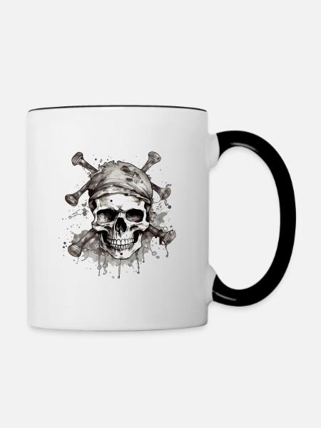 Piratenkopf Nr. 4 - Tasse zweifarbig - Weiß/Schwarz