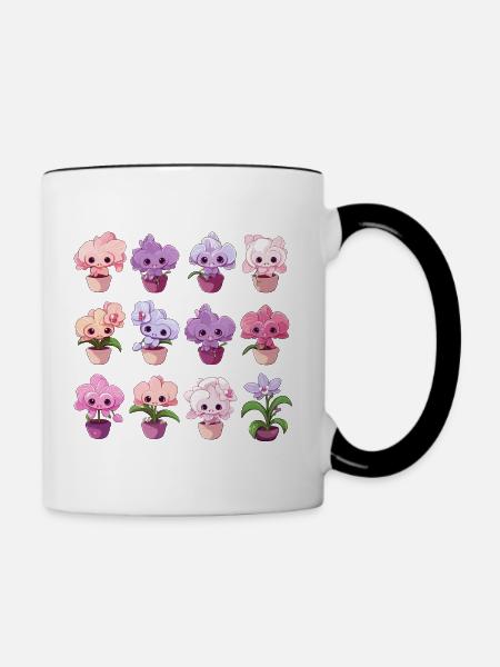 Orchideen kawaii - Tasse zweifarbig - Weiß/Schwarz