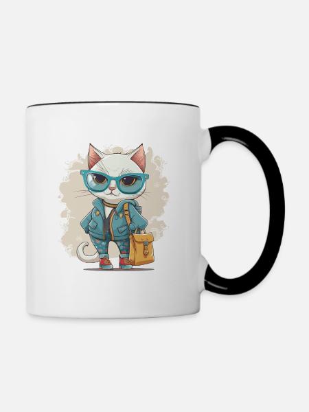 Katzenmode - Tasse zweifarbig - Weiß/Schwarz