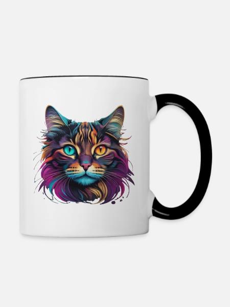 Tête de chat - Mug contrasté - blanc/noir