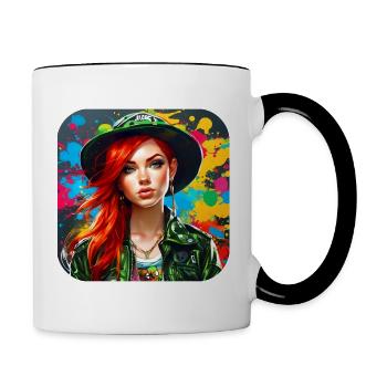 Fille rousse irlandaise cool - Mug contrasté - blanc/noir - Droite