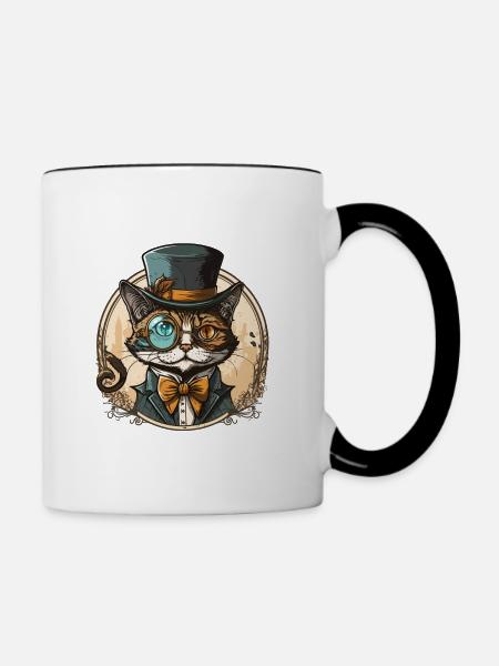 Stilvolle Katze - Tasse zweifarbig - Weiß/Schwarz
