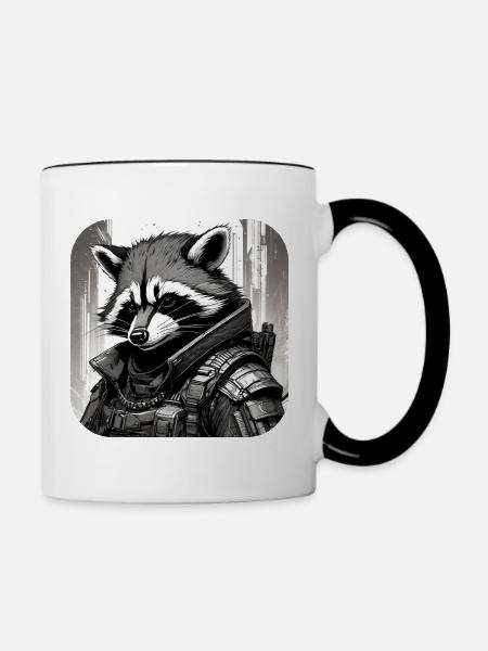 Lässiger Cyberspace Waschbär - Tasse zweifarbig - Weiß/Schwarz