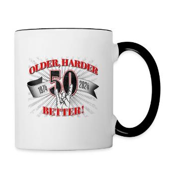 50th birthday of a metal fan and rocker - Contrasting Mug - white/black - Right