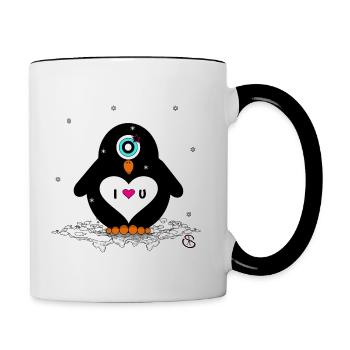 Pinguin Valentinstag I love You - Tasse zweifarbig - Weiß/Schwarz - Rechts