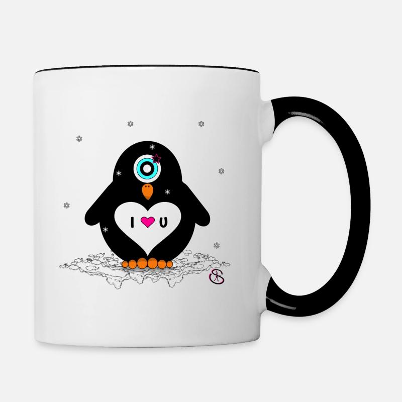 Pingouin Saint-Valentin je t’aime - Mug contrasté - blanc/noir