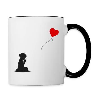 Betendes Mädchen mit Herz Ballon - Tasse zweifarbig - Weiß/Schwarz - Rechts