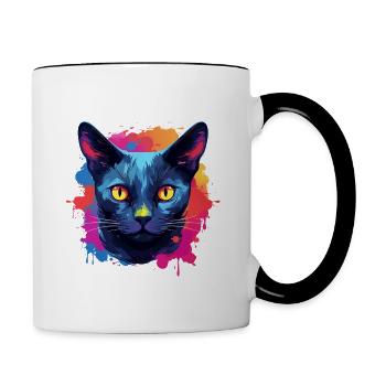 Chat bleu russe éclaboussures de peinture éclaboussures de peinture - Mug contrasté - blanc/noir - Droite