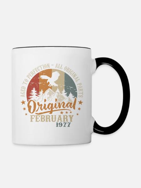 Februar 1977 - Jahrgang geboren im Februar 1977 - Tasse zweifarbig - Weiß/Schwarz