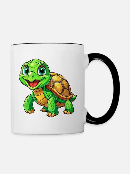 Mega süße Schildkröte - Tasse zweifarbig - Weiß/Schwarz