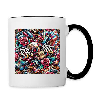 Tattoo Puls - Tasse zweifarbig - Weiß/Schwarz - Rechts