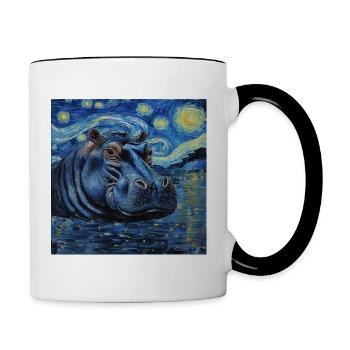 Hippopotamus, Hippo, Animal, Van Gogh - Contrasting Mug - white/black - Right