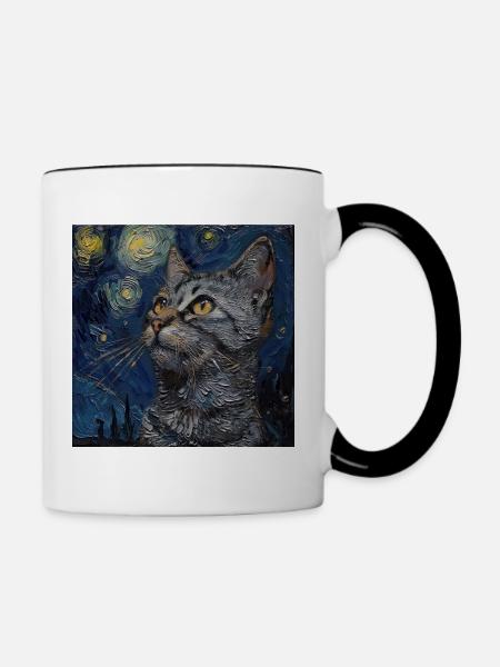 Katze, katzenmotiv, - Tasse zweifarbig - Weiß/Schwarz