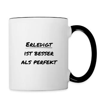 Motivation Erinnerung zur Zielerreichung ERLEDIGT - Tasse zweifarbig - Weiß/Schwarz - Rechts