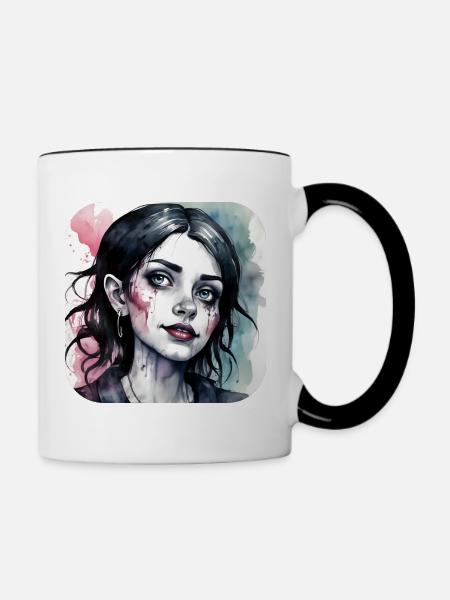 Cooles Gothic Punk Girl - Tasse zweifarbig - Weiß/Schwarz