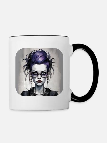 Cooles Gothic Punk Girl - Tasse zweifarbig - Weiß/Schwarz