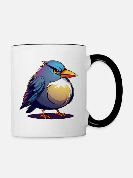 Kleiner grimmiger dicker Vogel - Tasse zweifarbig - Weiß/Schwarz