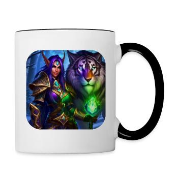 Proud Fantasy Elven Warrior and Tiger - Contrasting Mug - white/black - Right