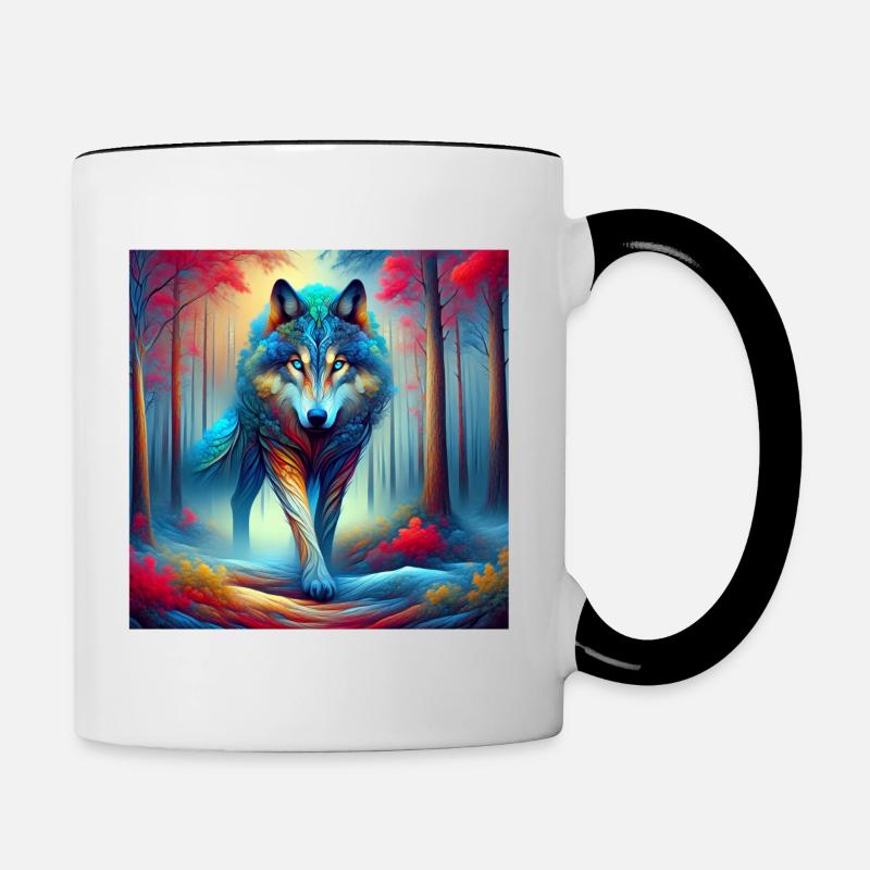 Fantasy Wolf Mythical Creature Beautiful Animal - Contrasting Mug - white/black