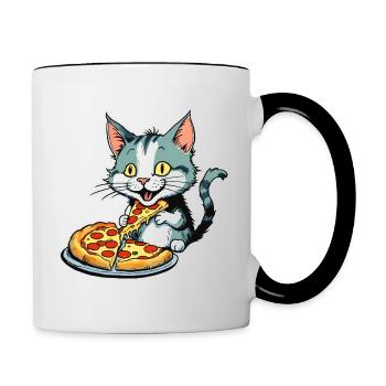 Cat loves pizza - Contrasting Mug - white/black - Right