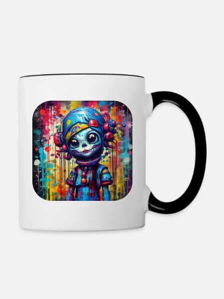 Coole Gothic Girl Puppe - Tasse zweifarbig - Weiß/Schwarz